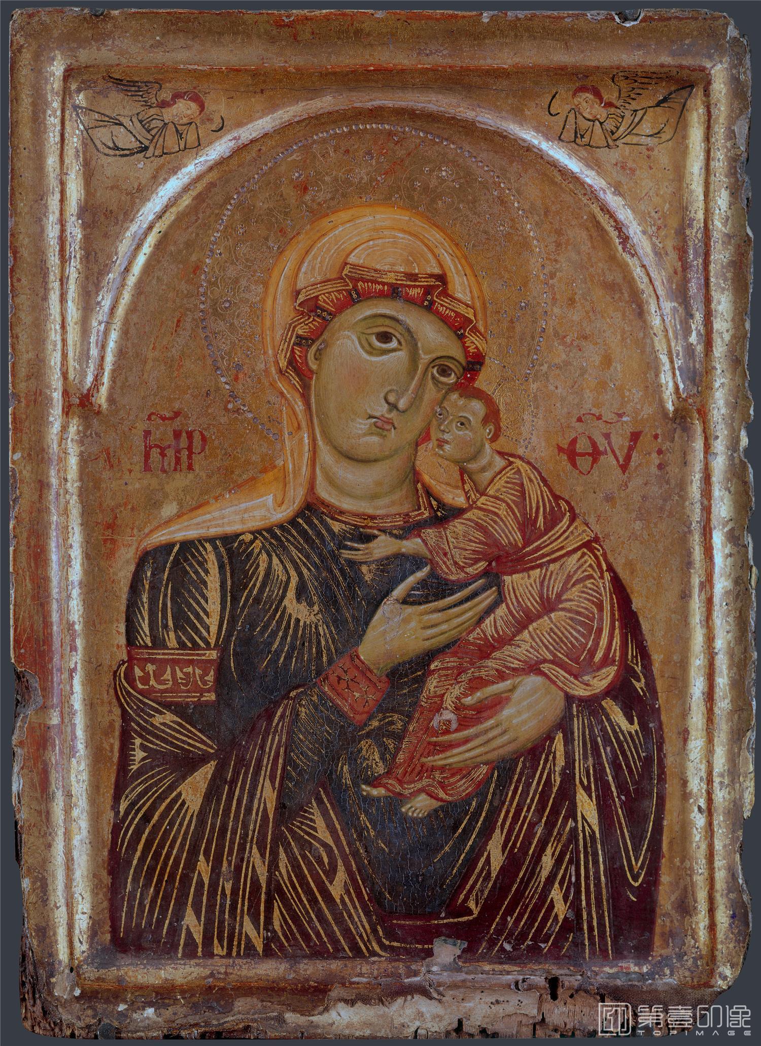 油画-大英博物馆藏画-Italian, Tuscan - The Virgin and Child with Two Angels-1229
